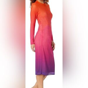 NWT The Drop Women's Gene Mesh Long-Sleeve Midi Dress with 2 Buttons in Back